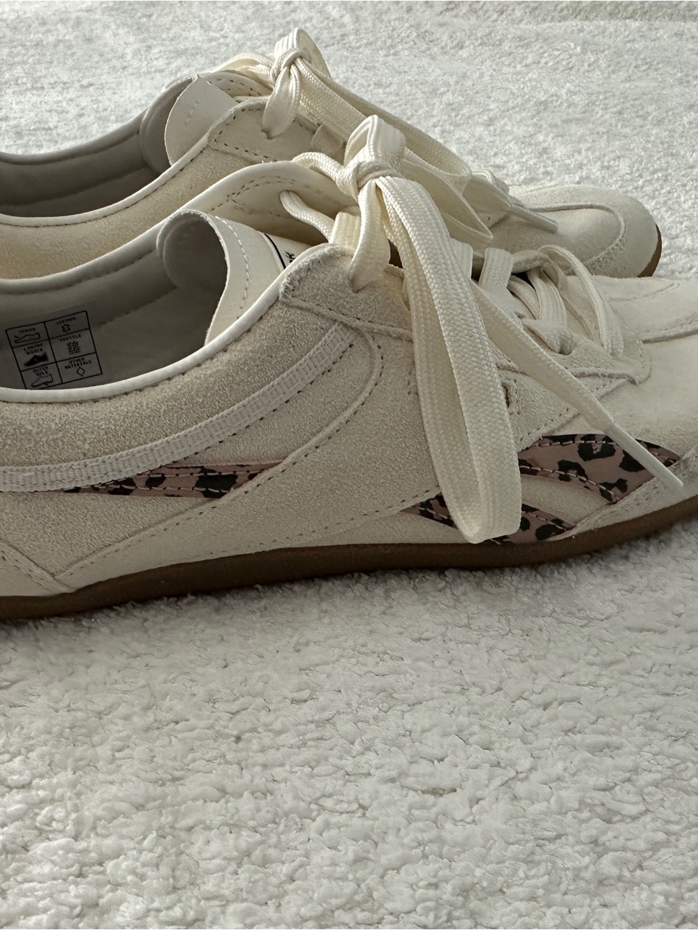 Reebok Cream Suede Sneakers with Leopard Stripe